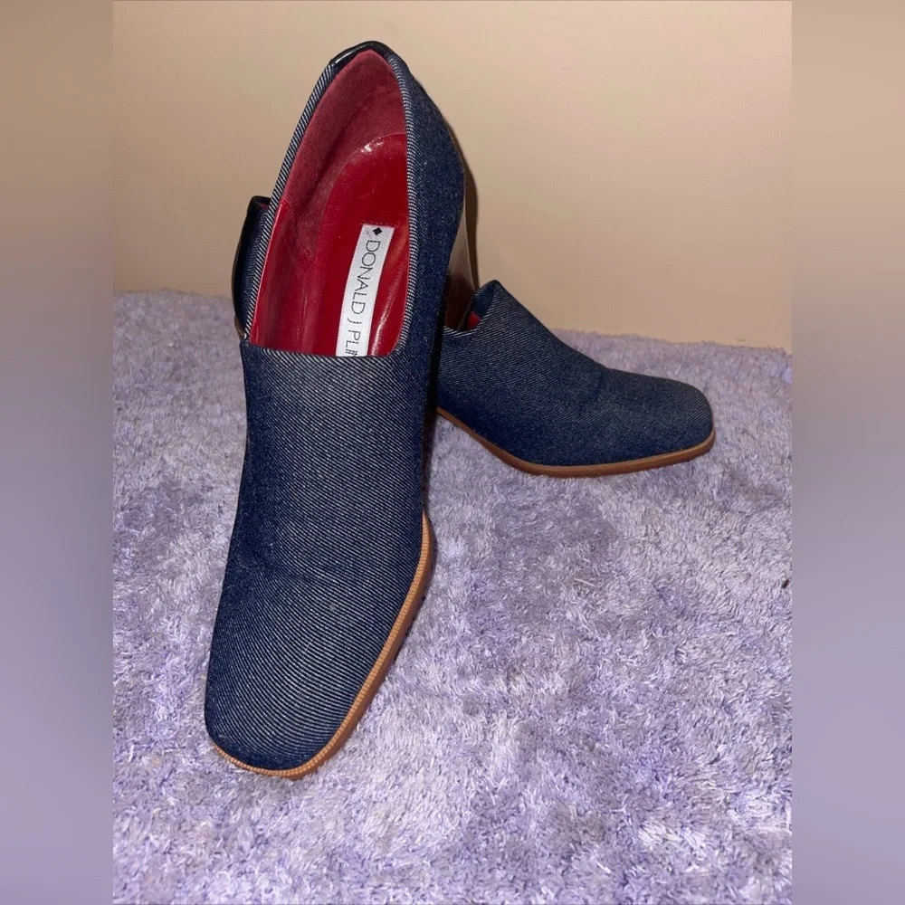 Donald J Pliner Womens Denim Pumps Blue Stretch Square Toe Block Heel Slip On 8N - Picture 6 of 11